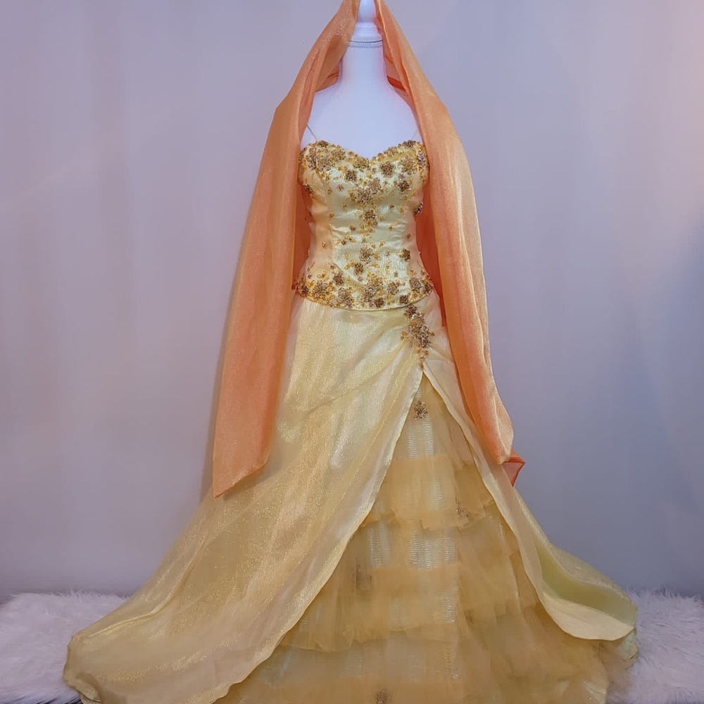Unique Vintage Beaded Yellow Ballgown